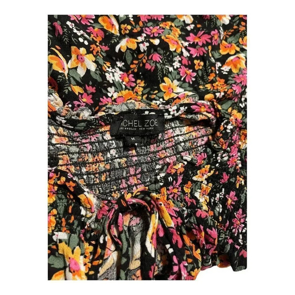 Rachel Zoe Women’s Medium Elastic Floral Sleeveless Black Pink & Orange Top‎ - Picture 4 of 4